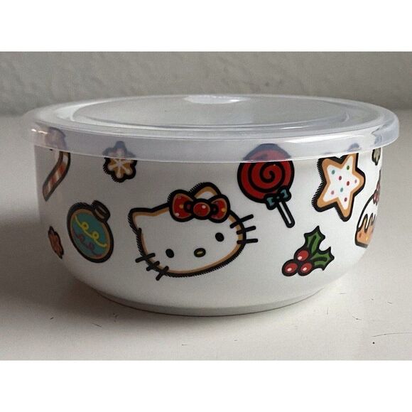 Hello Kitty Christmas Pressure Lid Ceramic Food Storage Bowl Container Medium - Picture 1 of 7